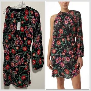 NEW Misa Hot Notta One Shoulder Black Floral Mini Cocktail Dress Large